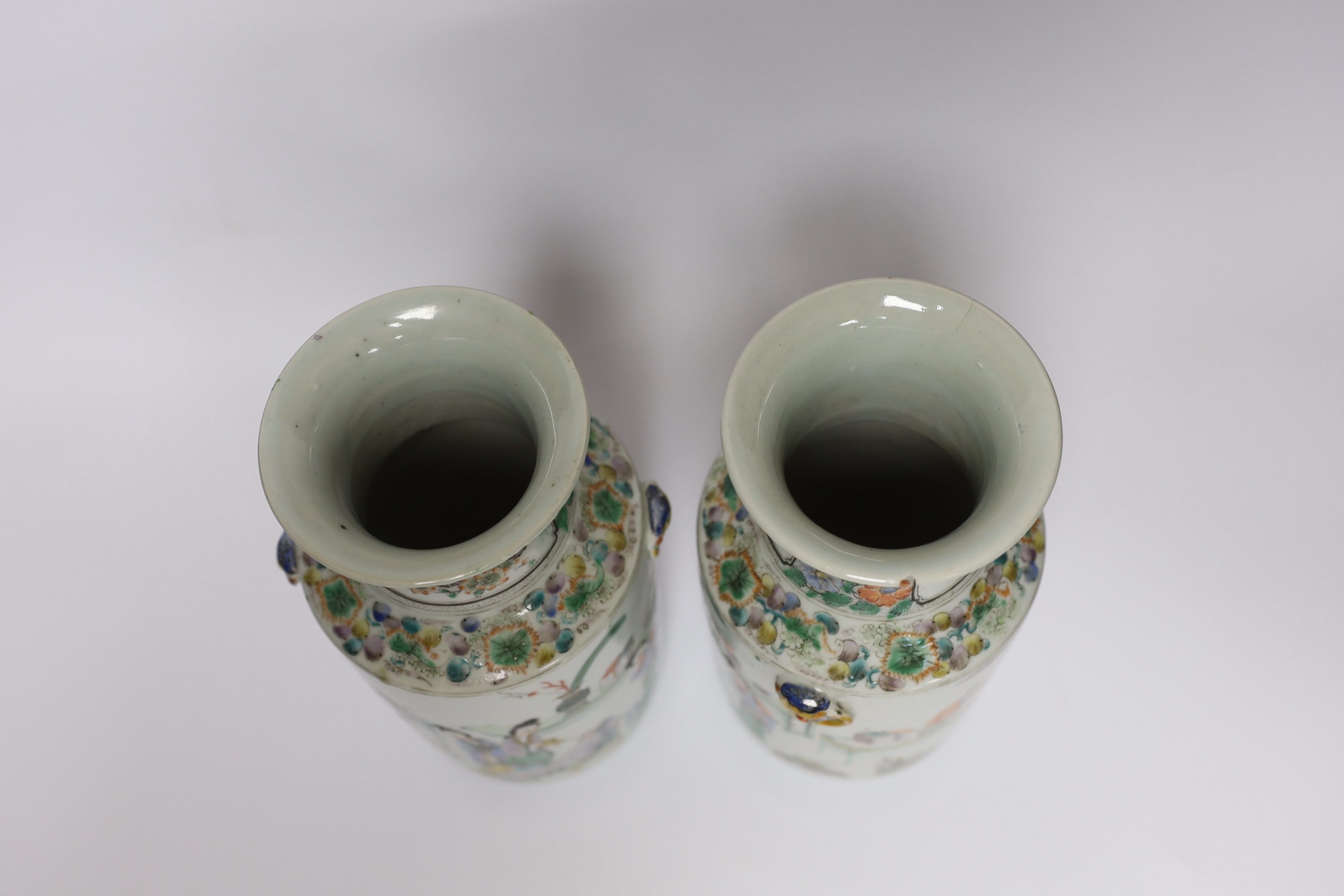 A pair of 19th century Chinese famille verte ‘ladies’ vases, 23cm